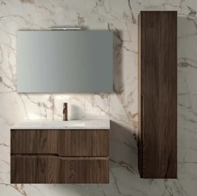 Mobile Bagno Sospeso Cannettato 120 Cm Due Cassetti Specchio Con Illuminazione Led ItalBagno "Victor"