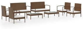 Set divani da giardino 8 pz con cuscini in polyrattan marrone