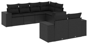 Set Divani da Giardino con Cuscini 7pz Nero Polyrattan