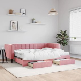 Divano Letto Estraibile Con Cassetti Rosa 80x200 Cm Velluto /