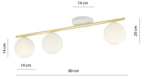 Plafoniera Contemporanea 3 Luci Monza In Acciaio Oro E Sfere Vetro Bianco