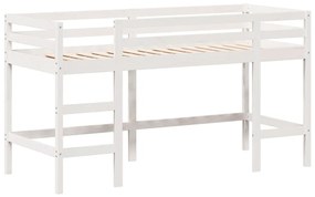 Letto soppalco con scala e tetto bianco 90x190 cm massello pino