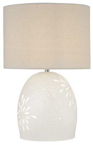 Lampada Da Scrivania Contemporanea Cora Ceramica Bianco Tessuto Beige 1 Luce E27