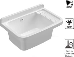 Lavatoio 50x35x24 cm Pilozzo a Parete in Resina Bianco...