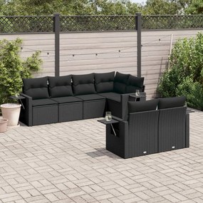 Set divani da giardino con cuscini 7pz nero polyrattan