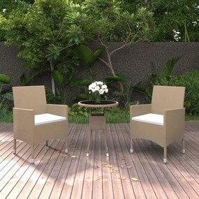 Set mobili da pranzo per giardino 3 pz in polyrattan beige