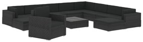 Set divani da giardino 12 pz con cuscini in polyrattan nero