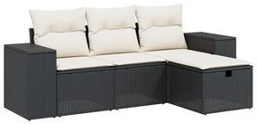 Set divani da giardino 4 pz con cuscini nero in polyrattan