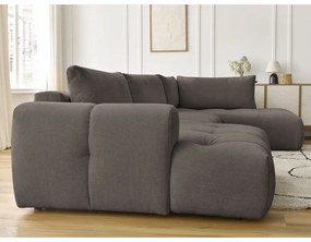 Divano angolare grigio tortora allungabile e con contenitore (penisola a destra/a U) con rivestimento in ciniglia Fuji – Bobochic Paris