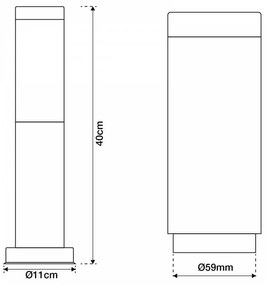 Paletto da Giardino 40cm, Acciaio INOX, IK06, IP54, Base E27 Base E27