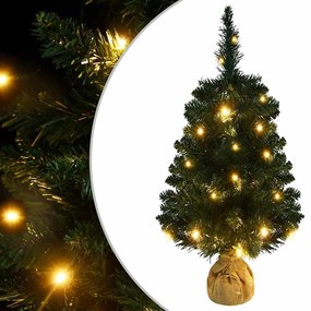 Albero Di Natale Preilluminato Con Supporto Verde 90 Cm İn Pvc /