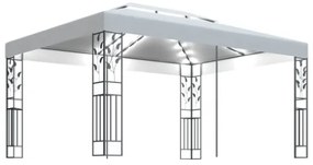 Gazebo con Tetto Doppio e Stringa di Luci LED 3x4 m Bianco