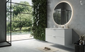 Mobile bagno bianco opaco 82x47 cannettato Teramo con lavabo in ceramica due cassetti