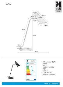 Lampada da tavolo nera Cal - Markslöjd