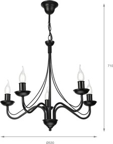 Lampadario a catena ANTON 5xE14/15W/230V nero