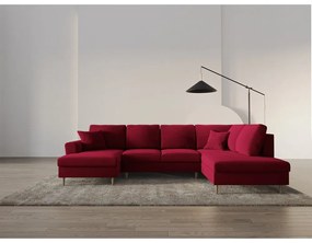 Divano angolare rosso allungabile e con contenitore (con penisola a destra/a U) con rivestimento in velluto Kyoto – Cosmopolitan Design