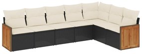 Set divani da giardino con cuscini 7pz nero polyrattan
