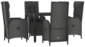 Set da pranzo da giardino 5 pz nero con cuscini in polyrattan