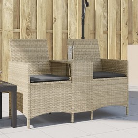 Divano 2 posti con tavolo e cuscini grigio chiaro polyrattan