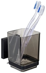 Bicchiere di plastica nero autoportante per spazzolini da denti Quadro - Wenko