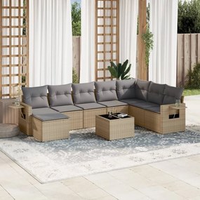 Set divano da giardino 9 pz con cuscini beige in polyrattan