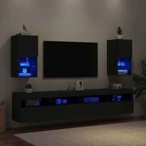Mobili TV con Luci LED 2pz Neri 30,5x30x60 cm