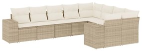 Set Divano da Giardino 9 pz con Cuscini Beige in Polyrattan