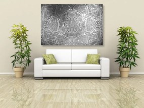 Stampa su tela – Mandala indiana con sfondo galattico in bianco e nero