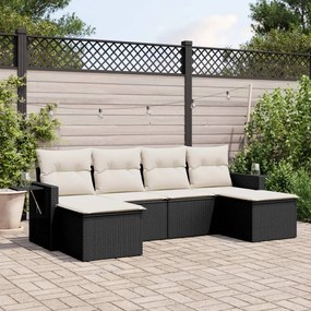 Set divano da giardino 6 pz con cuscini nero in polyrattan