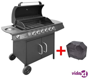 vidaXL Barbecue e Griglia a Gas 6+1 Fornelli Nero
