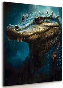 Quadro su tela – Coccodrillo blu-oro