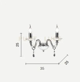 Applique livia 2 luci ottanio- trasparente e cromo attacco e14 l.35cm