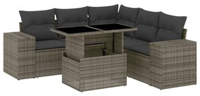 Set divano da giardino 6 pz con cuscini grigio in polyrattan