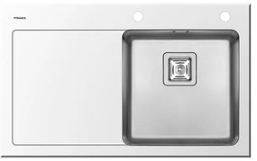 Lavello integrato 1 vasca con gocciolatoio a sinistra PYRAMIS Crystalon vetro L 53 x L 86 cm bianco
