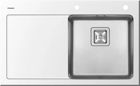 Lavello integrato 1 vasca in vetro bianco PYRAMIS Crystalon L 53 x L 86 cm, sgocciolatoio a sinistra
