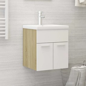 Mobile Da Bagno Con Lavabo Bianco E Rovere Sonoma İn Truciolato /