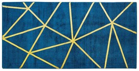Tappeto viscosa blu marino e oro 80 x 150 cm HAVZA Beliani