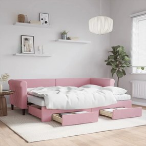 Divano Letto Estraibile Con Cassetti Rosa 80x200 Cm Velluto /