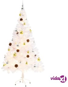 vidaXL Albero di Natale Preilluminato con Palline Bianco 150 cm