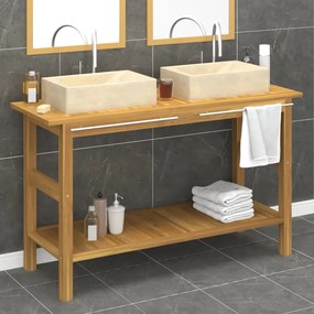 Mobile Vanità Bagno E Lavandini Marmo Crema Legno Massello Teak /