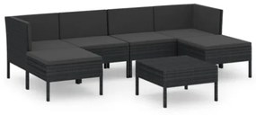 Set Divani da Giardino 7 pz con Cuscini in Polyrattan Nero