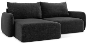 Divano angolare nero allungabile/con contenitore (con penisola a sinistra) Kalena – Makamii