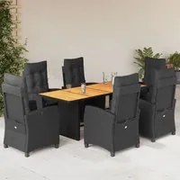 Set da Pranzo da Giardino 7 pz Nero con Cuscini in Polyrattancod mxl 111037