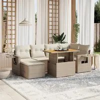 Set Divani da Giardino 7 pz con Cuscini Beige in Polyrattan 3275704