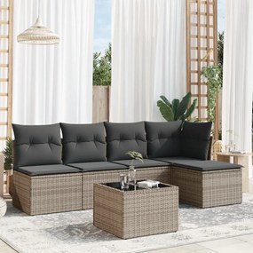 Set Divano da Giardino 6 pz con Cuscini Grigio in Polyrattan