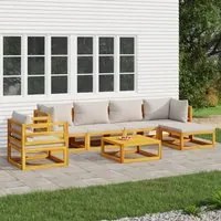 Set Salotto Giardino 7pz Cuscini Grigio Chiaro Legno Massello 3155282