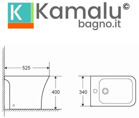 Kamalu - set sanitari monoblocco rimless scarico a parete e soft close | anta-2300