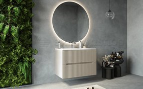 Mobile bagno beige 80x46 cannettato Urbino 2.0 con lavabo in resina e due cassetti