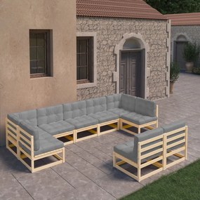 Set divani da giardino 9 pz con cuscini legno massello di pino