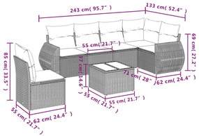 Set divani da giardino con cuscini 7pz nero polyrattan